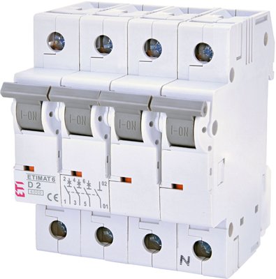Автоматичний вимикач (Автомат) ETI ETIMAT 6 3p+N D 2A (6kA) 2165508 2165508 фото